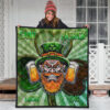 Saint Patrick's Leprechauns Beers Shamrock Spiral Green White Premium Quilt Blanket 3