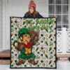 Saint Patrick's Leprechauns Drinking Beers St. Patrick Symbols Patterns Premium Quilt Blanket 3