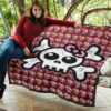 Skull Premium Quilt - Feminine Skull Sign With Sunflower Patterns Quilt Blanket 11