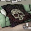 Skull Premium Quilt - Floral Gorgeous Mandala Skull Artwork Quilt Blanket 17