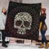 Skull Premium Quilt - Floral Gorgeous Mandala Skull Artwork Quilt Blanket 1