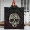 Skull Premium Quilt - Floral Gorgeous Mandala Skull Artwork Quilt Blanket 3