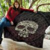 Skull Premium Quilt - Floral Gorgeous Mandala Skull Artwork Quilt Blanket 11