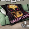 Skull Premium Quilt - Golden Skull Hearts Eyes Happy Valentino Quilt Blanket 17