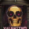 Skull Premium Quilt - Golden Skull Hearts Eyes Happy Valentino Quilt Blanket 7