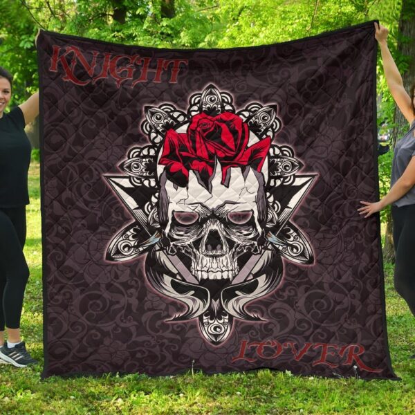 Skull Premium Quilt – Knight Lover Broken Skull With Rose Artwork Quilt Blanket