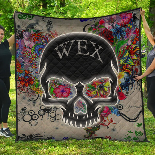 Skull Premium Quilt – Neon Skull Love Colorful Graffiti Tattoo Quilt Blanket