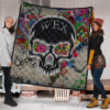 Skull Premium Quilt - Neon Skull Love Colorful Graffiti Tattoo Quilt Blanket 1