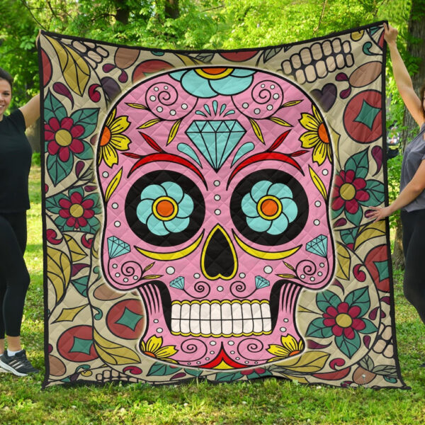 Skull Premium Quilt – Pink Mandala Skull Floral Skull Patterns Quilt Blanket