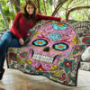 Skull Premium Quilt - Pink Mandala Skull Floral Skull Patterns Quilt Blanket 11