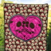 Skull Premium Quilt - Romantic Couple Skull Love Pink Heart Patterns Quilt Blanket 5