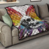 Skull Premium Quilt - Sickness Skull With Colorful Beautiful Butterfly Wings Quilt Blanket 15