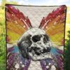 Skull Premium Quilt - Sickness Skull With Colorful Beautiful Butterfly Wings Quilt Blanket 5