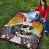 Skull Premium Quilt - Sickness Skull With Colorful Beautiful Butterfly Wings Quilt Blanket 9