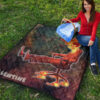 Skull Premium Quilt - Skeleton With Fire Head On Chair Valentine Text Candle Quilt Blanket 9