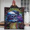 Skull Premium Quilt - Skull Wearing Helmet Moto Racing Quilt Blanket 3