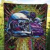 Skull Premium Quilt - Skull Wearing Helmet Moto Racing Quilt Blanket 5