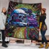 Skull Premium Quilt - Skull Wearing Helmet Moto Racing Quilt Blanket 1