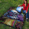 Skull Premium Quilt - Skull Wearing Helmet Moto Racing Quilt Blanket 9