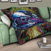 Skull Premium Quilt - Skull Wearing Helmet Moto Racing Quilt Blanket 17