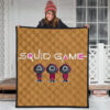 Squid Game Movie Premium Quilt - Cute Chibi Squid Workers Round Square Triangle Face Quilt Blanket 3