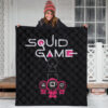 Squid Game Movie Premium Quilt Cute Chibi Squid Workers Round Square Triangle Quilt Blanket 3