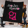 Squid Game Movie Premium Quilt Cute Chibi Squid Workers Standing On Round Square Triangle Stairs Quilt Blanket 1