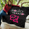 Squid Game Movie Premium Quilt Cute Chibi Squid Workers Standing On Round Square Triangle Stairs Quilt Blanket 11