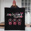 Squid Game Movie Premium Quilt Funny Fat Chibi Squid Worker Round Square Triangle Umbrella Balloon Quilt Blanket 3