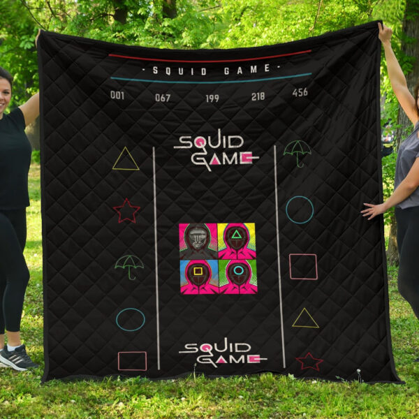 Squid Game Movie Premium Quilt Squid Worker With Black Masked Man Boss Colorful Symbols Quilt Blanket