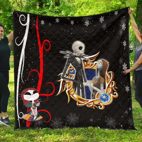 The Nightmare Before Christmas Cartoon Premium Quilt | Chibi Sally And Jack Skellington Love Snowflake Quilt Blanket