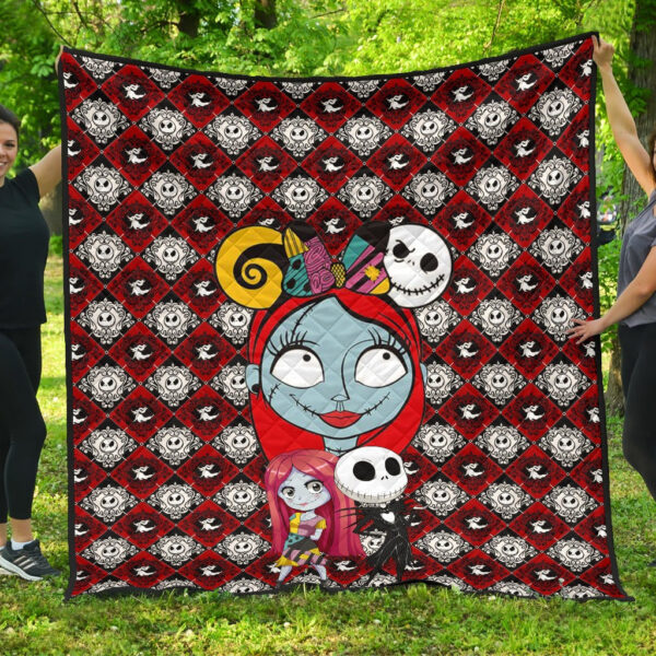 The Nightmare Before Christmas Cartoon Premium Quilt | Cute Sally Face Chibi Jack Sally Couple Quilt Blanket