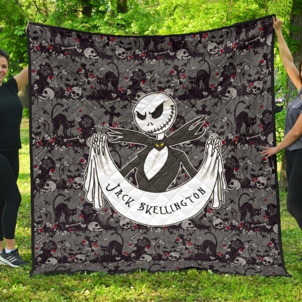 The Nightmare Before Christmas Cartoon Premium Quilt | Jack Skellington Skulls Pumpkin Black White Quilt Blanket