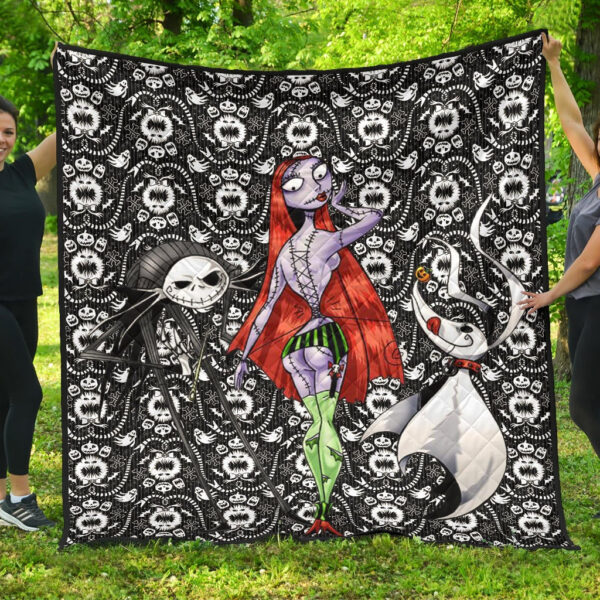 The Nightmare Before Christmas Cartoon Premium Quilt | Sewing Sally With Jack Skellington Thread Quilt Blanket