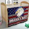 US Independence Day America's Navy Eagle Head On US Steel Flag Premium Quilt Blanket 21