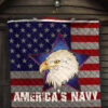 US Independence Day America's Navy Eagle Head On US Steel Flag Premium Quilt Blanket 7