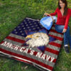 US Independence Day America's Navy Eagle Head On US Steel Flag Premium Quilt Blanket 9