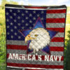 US Independence Day America's Navy Eagle Head On US Steel Flag Premium Quilt Blanket 5