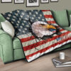 US Independence Day Bald Eagle Breaking Though US Flag Premium Quilt Blanket 17