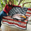 US Independence Day Bald Eagle Breaking Though US Flag Premium Quilt Blanket 11