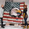 US Independence Day Bald Eagle Breaking Though US Flag Premium Quilt Blanket 1