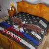 US Independence Day Bald Eagle Flying Black White US Flag Premium Quilt Blanket 19