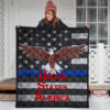 US Independence Day Bald Eagle Flying Black White US Flag Premium Quilt Blanket 3