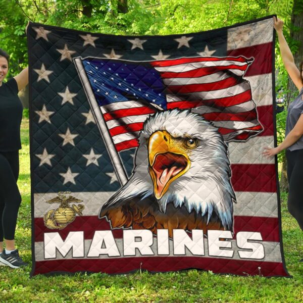 US Independence Day Bald Eagle Marines US Flag Premium Quilt Blanket