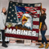 US Independence Day Bald Eagle Marines US Flag Premium Quilt Blanket 1