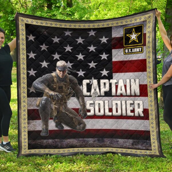 US Independence Day Captain Soldier US Flag Premium Quilt Blanket