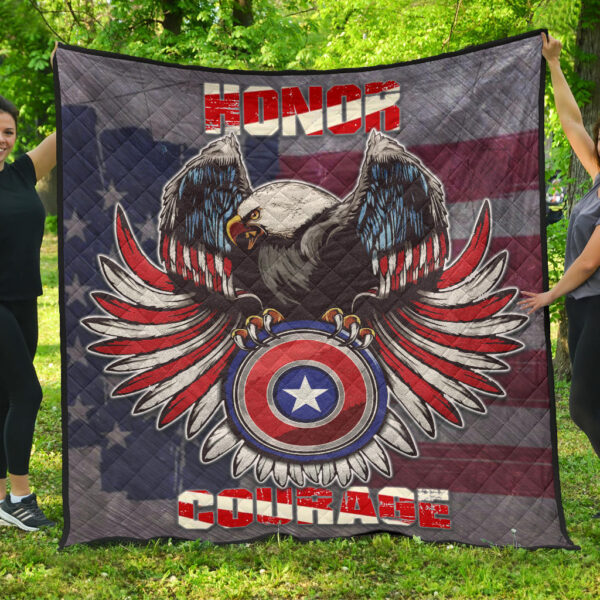 US Independence Day Eagle On US Shield Honor Courage Premium Quilt Blanket