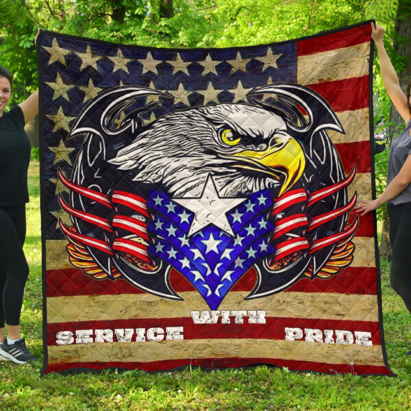 US Independence Day Eagle Service With Pride US Flag Premium Quilt Blanket