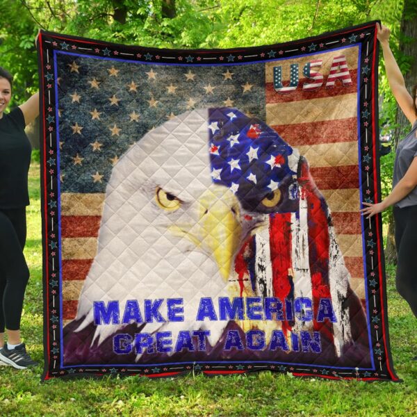 US Independence Day Funny Bald Eagle Face USA Star Premium Quilt Blanket