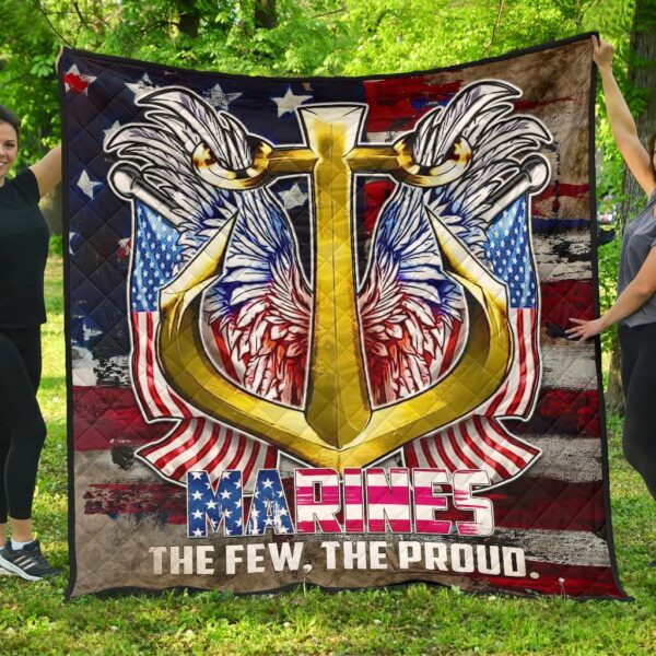 US Independence Day Marines Golden Ancor The Few The Proud Premium Quilt Blanket